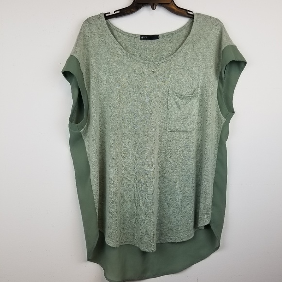 Gibson Tops - Gibson Plus size mixed material green tunic 1X